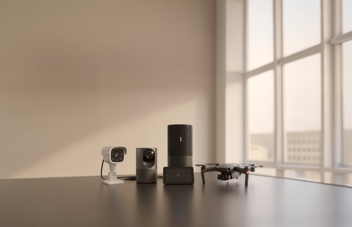 Connected cameras, an edge gateway and a drone